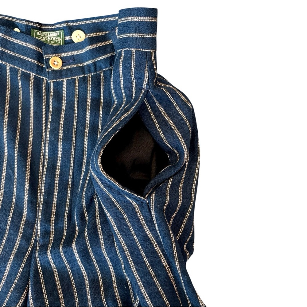 Ralph Lauren Country RARE Vintage High Waist Pinstripe Pleated Trousers Navy 12 - Picture 8 of 14